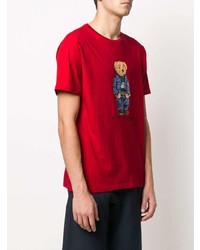 rotes bedrucktes T-Shirt mit einem Rundhalsausschnitt von Polo Ralph Lauren