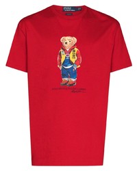 rotes bedrucktes T-Shirt mit einem Rundhalsausschnitt von Polo Ralph Lauren