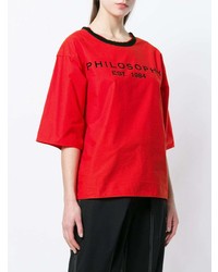 rotes bedrucktes T-Shirt mit einem Rundhalsausschnitt von Philosophy di Lorenzo Serafini