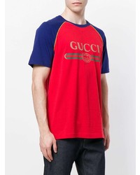 rotes bedrucktes T-Shirt mit einem Rundhalsausschnitt von Gucci