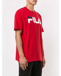 rotes bedrucktes T-Shirt mit einem Rundhalsausschnitt von Fila