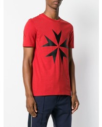 rotes bedrucktes T-Shirt mit einem Rundhalsausschnitt von Neil Barrett