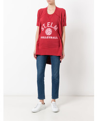 rotes bedrucktes T-Shirt mit einem Rundhalsausschnitt von Junya Watanabe