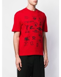 rotes bedrucktes T-Shirt mit einem Rundhalsausschnitt von McQ Alexander McQueen