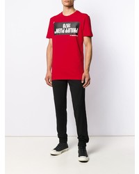 rotes bedrucktes T-Shirt mit einem Rundhalsausschnitt von Philipp Plein