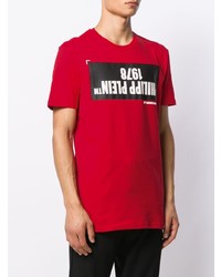 rotes bedrucktes T-Shirt mit einem Rundhalsausschnitt von Philipp Plein