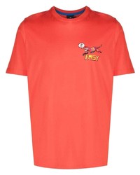 rotes bedrucktes T-Shirt mit einem Rundhalsausschnitt von PS Paul Smith