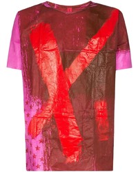 rotes bedrucktes T-Shirt mit einem Rundhalsausschnitt von Raf Simons