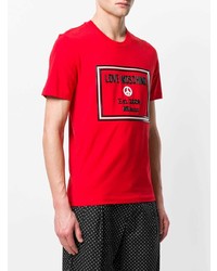 rotes bedrucktes T-Shirt mit einem Rundhalsausschnitt von Love Moschino