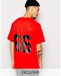 rotes bedrucktes T-Shirt mit einem Rundhalsausschnitt von Reclaimed Vintage