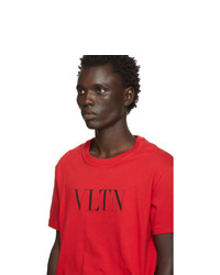 rotes bedrucktes T-Shirt mit einem Rundhalsausschnitt von Valentino