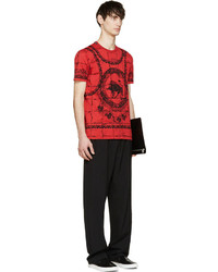 rotes bedrucktes T-Shirt mit einem Rundhalsausschnitt von Dolce & Gabbana