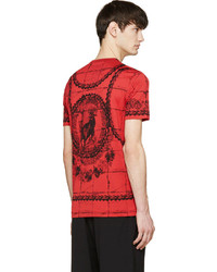 rotes bedrucktes T-Shirt mit einem Rundhalsausschnitt von Dolce & Gabbana