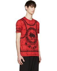 rotes bedrucktes T-Shirt mit einem Rundhalsausschnitt von Dolce & Gabbana