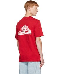 rotes bedrucktes T-Shirt mit einem Rundhalsausschnitt von Moncler Genius