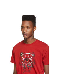 rotes bedrucktes T-Shirt mit einem Rundhalsausschnitt von Kenzo