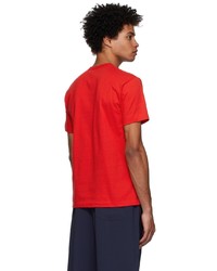 rotes bedrucktes T-Shirt mit einem Rundhalsausschnitt von Comme Des Garcons Play