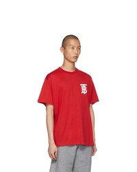 rotes bedrucktes T-Shirt mit einem Rundhalsausschnitt von Burberry