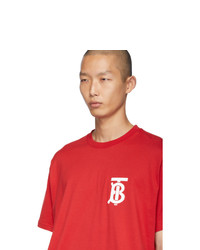 rotes bedrucktes T-Shirt mit einem Rundhalsausschnitt von Burberry