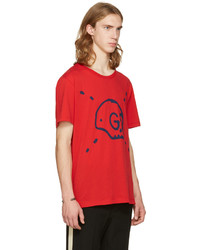 rotes bedrucktes T-Shirt mit einem Rundhalsausschnitt von Gucci