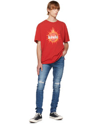 rotes bedrucktes T-Shirt mit einem Rundhalsausschnitt von Ksubi