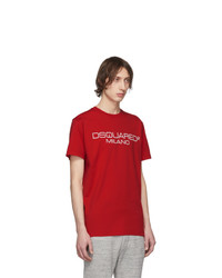 rotes bedrucktes T-Shirt mit einem Rundhalsausschnitt von DSQUARED2