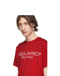 rotes bedrucktes T-Shirt mit einem Rundhalsausschnitt von DSQUARED2