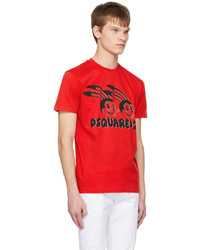 rotes bedrucktes T-Shirt mit einem Rundhalsausschnitt von DSQUARED2