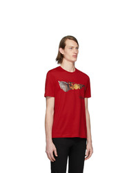 rotes bedrucktes T-Shirt mit einem Rundhalsausschnitt von Versace