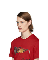 rotes bedrucktes T-Shirt mit einem Rundhalsausschnitt von Versace