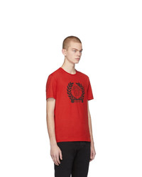 rotes bedrucktes T-Shirt mit einem Rundhalsausschnitt von Versace