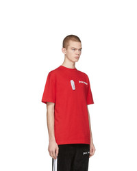 rotes bedrucktes T-Shirt mit einem Rundhalsausschnitt von Palm Angels