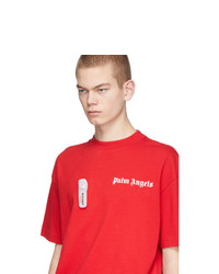 rotes bedrucktes T-Shirt mit einem Rundhalsausschnitt von Palm Angels