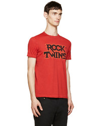 rotes bedrucktes T-Shirt mit einem Rundhalsausschnitt von DSQUARED2