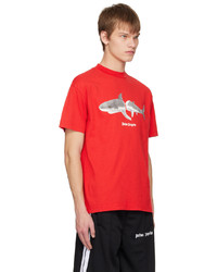 rotes bedrucktes T-Shirt mit einem Rundhalsausschnitt von Palm Angels