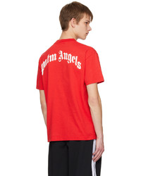 rotes bedrucktes T-Shirt mit einem Rundhalsausschnitt von Palm Angels