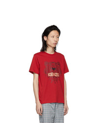 rotes bedrucktes T-Shirt mit einem Rundhalsausschnitt von Kenzo