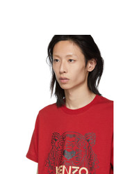 rotes bedrucktes T-Shirt mit einem Rundhalsausschnitt von Kenzo