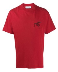 rotes bedrucktes T-Shirt mit einem Rundhalsausschnitt von Riccardo Comi