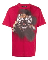 rotes bedrucktes T-Shirt mit einem Rundhalsausschnitt von Roberto Cavalli