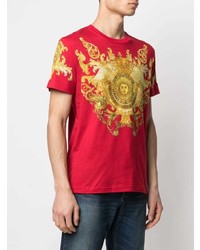 rotes bedrucktes T-Shirt mit einem Rundhalsausschnitt von VERSACE JEANS COUTURE