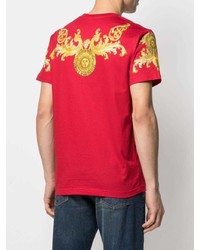 rotes bedrucktes T-Shirt mit einem Rundhalsausschnitt von VERSACE JEANS COUTURE