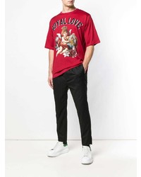 rotes bedrucktes T-Shirt mit einem Rundhalsausschnitt von Dolce & Gabbana