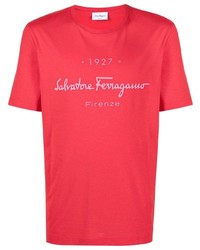 rotes bedrucktes T-Shirt mit einem Rundhalsausschnitt von Salvatore Ferragamo