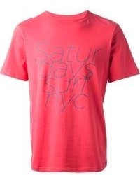 rotes bedrucktes T-Shirt mit einem Rundhalsausschnitt von Saturdays Surf NYC