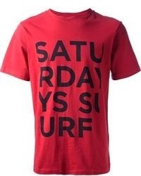 rotes bedrucktes T-Shirt mit einem Rundhalsausschnitt von Saturdays Surf NYC