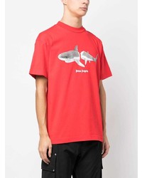 rotes bedrucktes T-Shirt mit einem Rundhalsausschnitt von Palm Angels