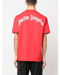 rotes bedrucktes T-Shirt mit einem Rundhalsausschnitt von Palm Angels