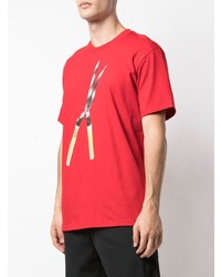 rotes bedrucktes T-Shirt mit einem Rundhalsausschnitt von Supreme