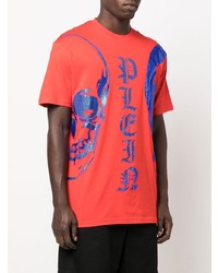 rotes bedrucktes T-Shirt mit einem Rundhalsausschnitt von Philipp Plein